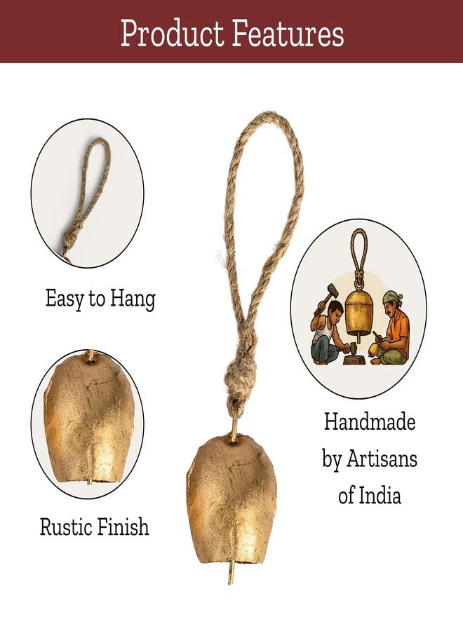 Mie Creations Set of 10 Rustic Vintage Cow Bells, Handmade Christmas Bells on Jute Rope, Decorative Christmas Tree Ornaments, 2 in Jingle Bells for Crafts, Metal Hanging Wreath Cowbells- Antique Gold - Image 5